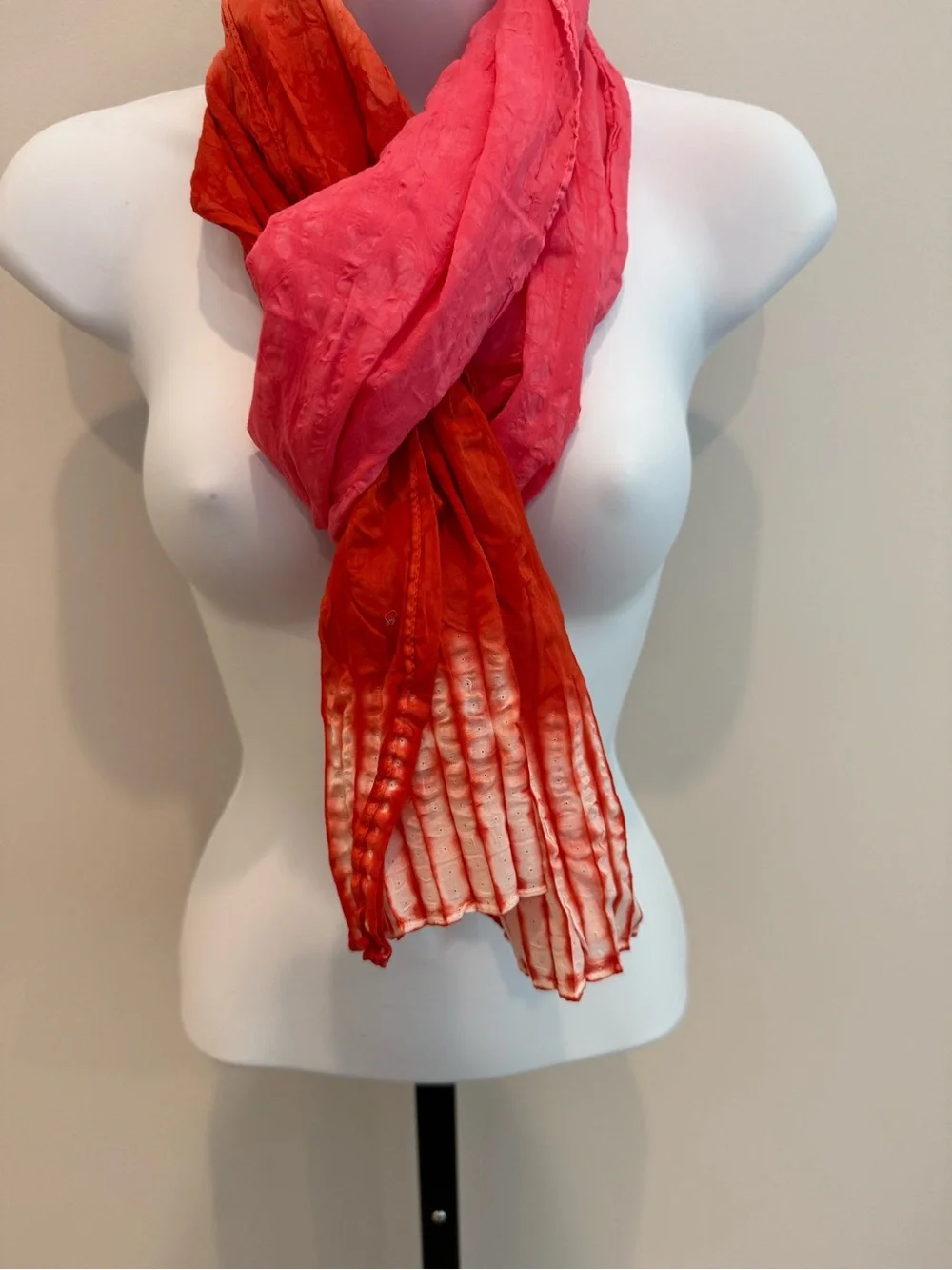Eileen Fisher Pink & Red Lightweight Crinkle Tie Dye Scarf - Women's Accessory
